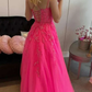 Hot Pink A Line Tulle Lace Appliques Long Prom Dress, Gorgeous Formal Gown    fg1463