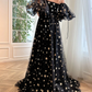 A-Line Tulle Black Long Prom Dress, Black Tulle Formal Evening Dress     fg2233