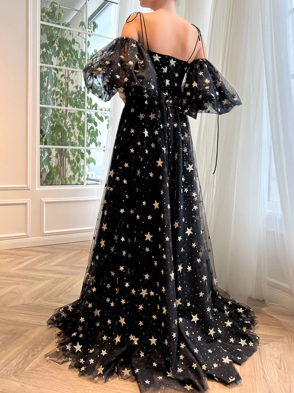 A-Line Tulle Black Long Prom Dress, Black Tulle Formal Evening Dress     fg2233