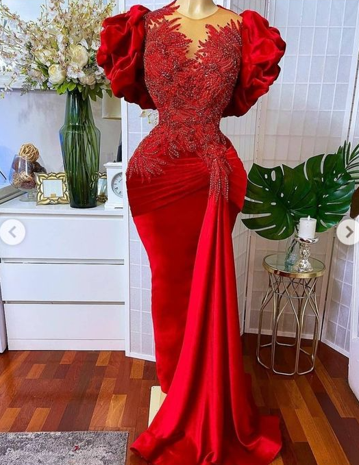 Mermaid Beaded Formal Evening Red Prom Dress     fg1852