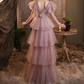 Dreamy Pink Long Prom Dress Girl Sparkly Tiered Dress Starry Evening Dress      fg2219