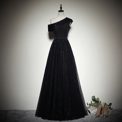 One-shoulder sequined new black evening dress prom dress      fg147