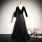 Black velvet evening dress new long-sleeved prom dress      fg184