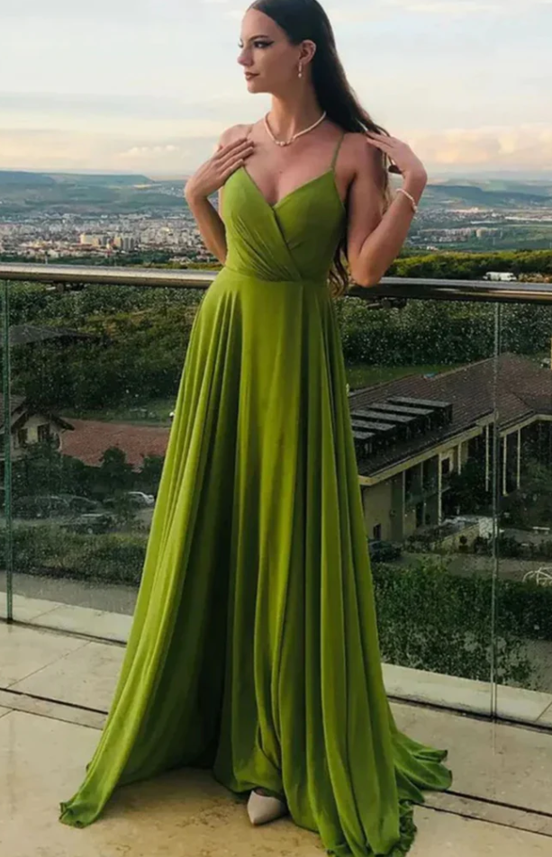 Green long prom dress evening dress     fg273