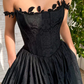 Black A Line Taffeta Long Prom Dress With Slit       fg360