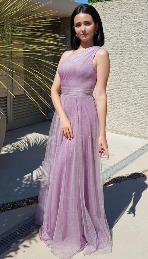 Shiny One Shoulder Purple Long Prom Dresses, Sparkly Purple Formal Evening Dresses Bridesmaid dress      fg479