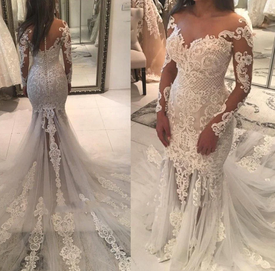 Sexy Sheath Long Sleeves With Appliques Off Shoulder Wedding Dresses / Bridal Gowns      fg495