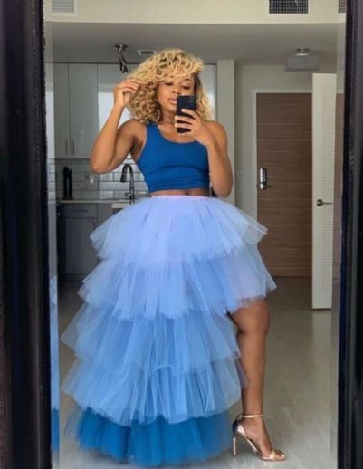 Two Piece Tulle Prom Dress Unique Prom Dress Blue Prom Dress For Women      fg564