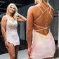 Cream Sequin Appliques Lace-Up Short Homecoming Dress     fg587