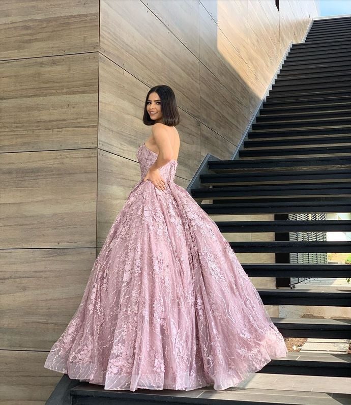 Sweetheart Ball Gown, Long Prom Dress, Pink Prom dress     fg639