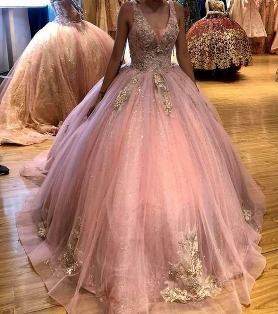 Pink tulle long prom dress bal gown evening dress      fg664