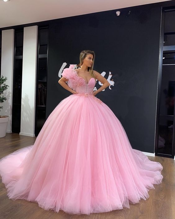 Newest A-Line Pink Ball Gown Prom Dresses, Evening Dress Prom Gowns, Formal Women Dress      fg720