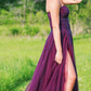 A Line Tulle Grape Beaded Sweetheart Long Side Slit Prom Dresses     fg761