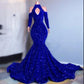 Plus Size Royal Blue Sparkly Sequins Prom Dresses Long Sleeves Mermaid Evening Gowns     fg80