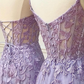 Purple tulle lace long prom dress purple evening dress    fg823