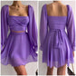 Purple Long Sleeve Short Prom Dress Homecoming Dresses     fg870