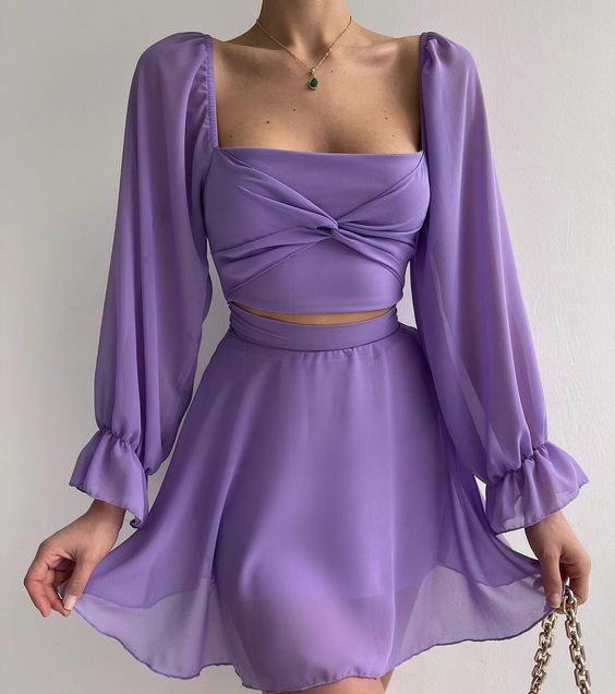 Purple Long Sleeve Short Prom Dress Homecoming Dresses     fg870