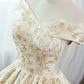 Champagne satin lace long ball gown dress formal dress       fg957