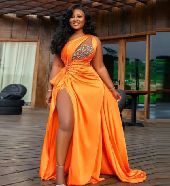 African Orange Sexy One Shoulder Prom Dresses Sequins Beaded Ruffles Evening Gowns High Split Formal Party Dress     fg972